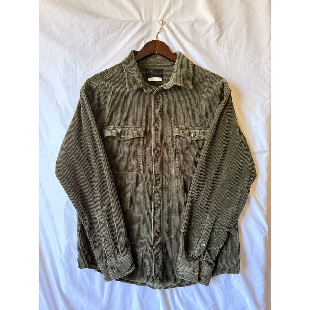 Original Use Mens Medium Corduroy Button Down Shirt Olive Green Long Sleeve